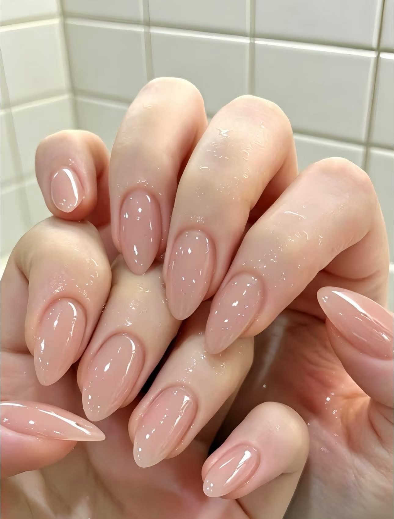 Glossy nude almond
